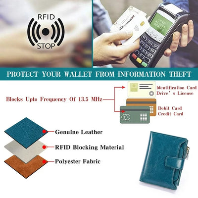 FALAN MULE Small Wallet for Women Genuine Leather Bifold Purse RFID Blocking Card Holder