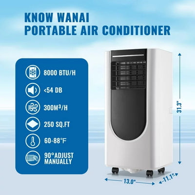 Portable Air Conditioner WANAI 8,000 BTU Ashare Portable AC Unit, Built-in Dehumidifier & Fan Mode Cools up to 250 Sq.ft