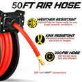 ReelWorks Steel Retractable Air Compressor/Water Hose Reel with 3/8" x 50' Hybrid Polymer Hose, Max. 300 psi