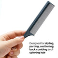KISS COLORS & CARE Carbon Fiber Pin Tail Hair Comb, 9" Small Tooth, Black