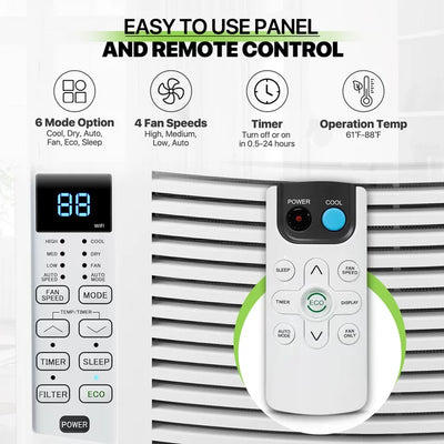 Magshion 6,000 BTU Smart Window Air Conditioner with WiFi, Energy Saving AC Unit with Remote & App Control & Timer Function, Quiet Operation, Cools 151-250 Sq.Ft., White
